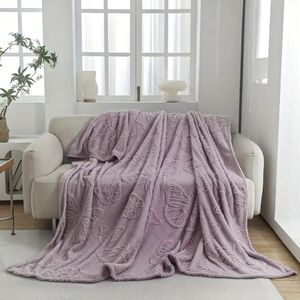 Super Soft Purple Embroidered Butterfly Throw Blanket
